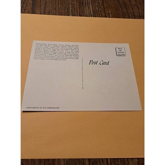 Vintage Eddie Bond #0 STP NASCAR Postcard Racing Pictorial 5x7 Unused Red Car - Picture 2 of 2